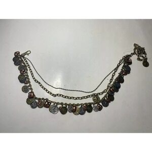 80's Silver Gold Brass Coin Medallion Metal Chain Hip Belt Adjustable One Size